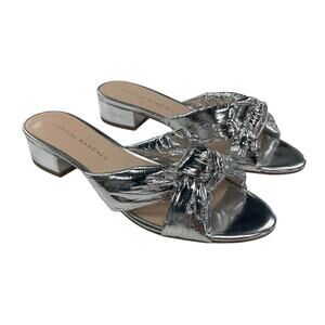Loeffler Randall Elsie Knotted Slide Leather Sandal Silver Foil Metallic Size 6